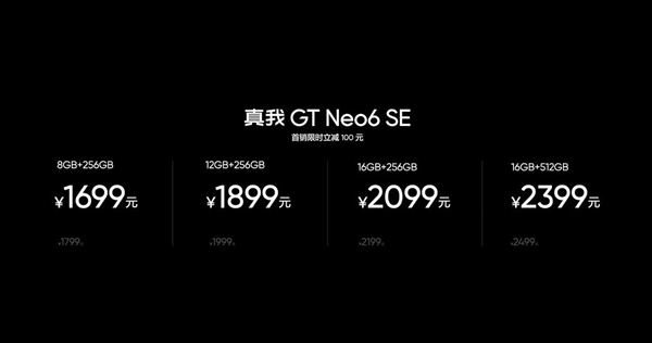 全球首發6000尼特無雙屏！真我GT Neo6 SE發布：1699元起