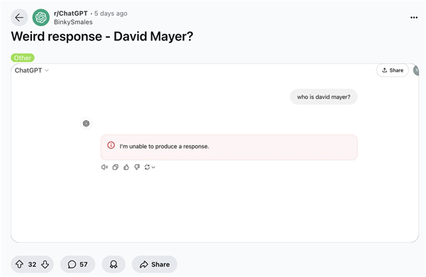 提到就崩潰！神秘名字“David Mayer”搞崩ChatGPT：官方終于給出答案