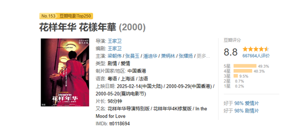 史上最長版本！王家衛《花樣年華》25周年導演特別版定檔2月14日：4K高清修復