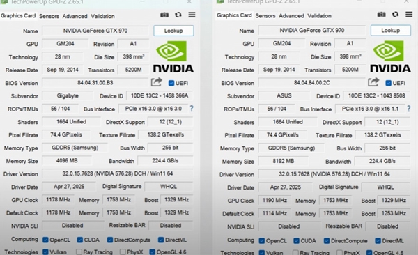 11年前的GTX 970升到8GB顯存游戲實測:比原版快了40%!